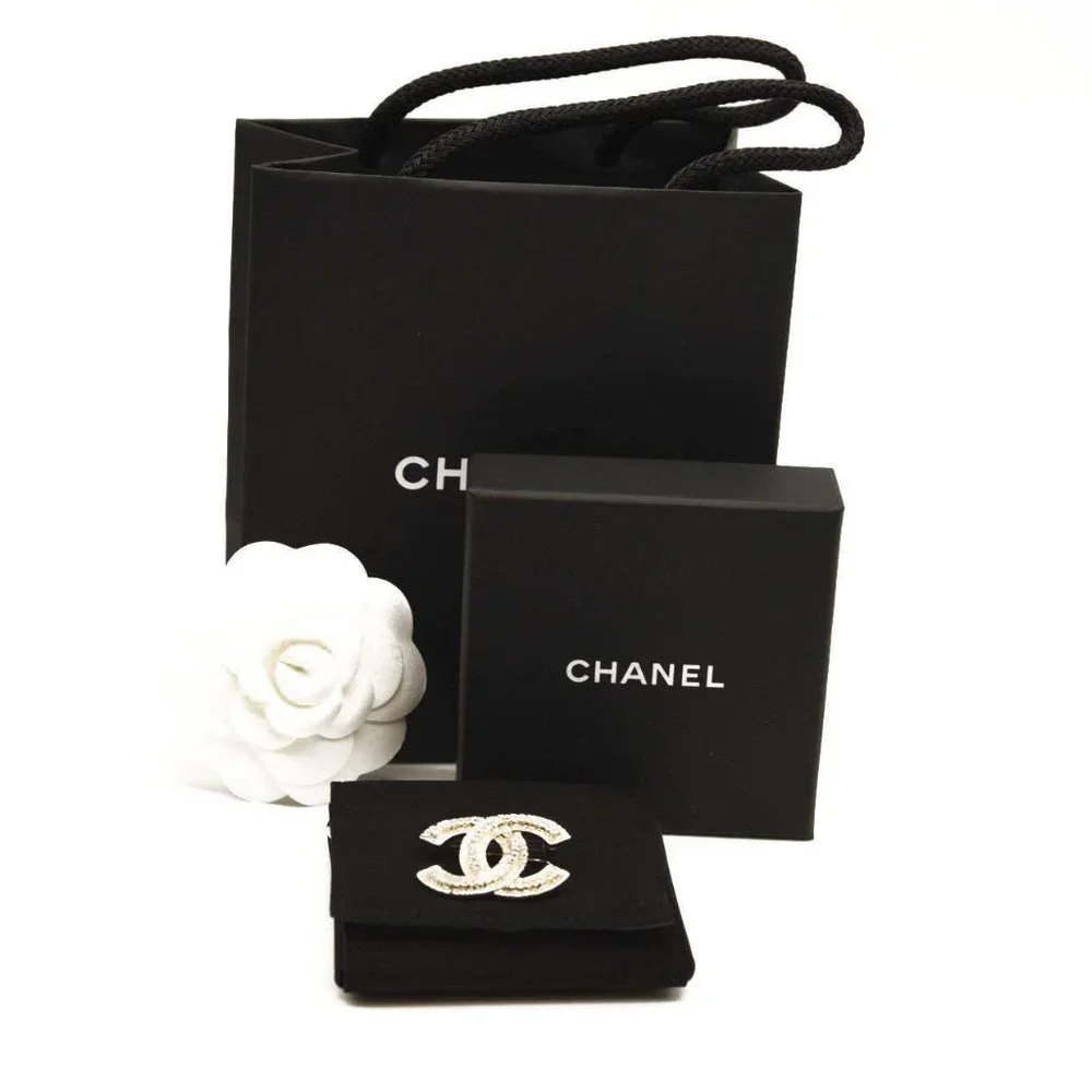 Chanel Gold CC Letter Princess Square Crystal Brooch